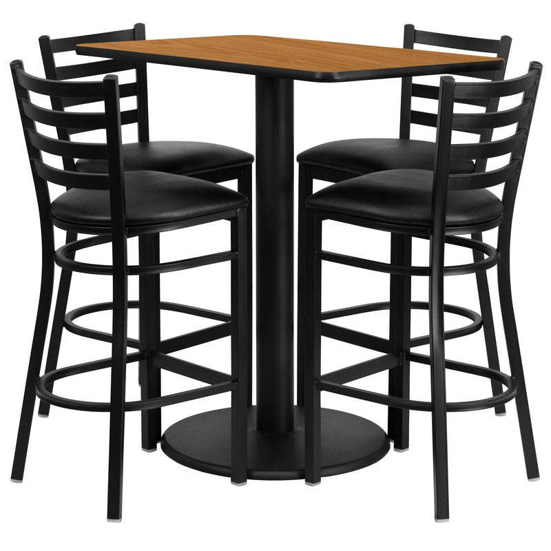 24'' x 42'' Rectangular Natural Laminate Table Set with 4 Metal Barstools (RSRB1019-GG)