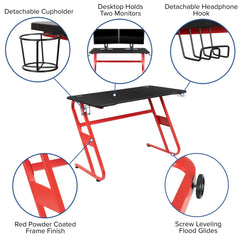 Red Gaming Desk and Red/Black Racing Chair Set with Cup Holder and Headphone Hook (BLN-X10RSG1030-RD-GG)