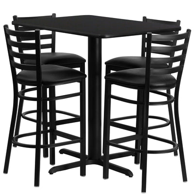 24''W x 42''L Rectangular Black Laminate Table Set with 4 Ladder Metal Barstools (HDBF1017-GG)