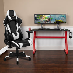 Red Gaming Desk and Black Reclining Gaming Chair Set with Cup Holder and Headphone Hook (BLN-X20RSG1030-BK-GG)