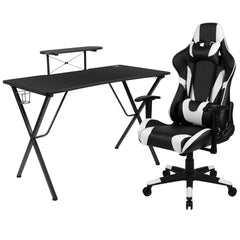 Black Gaming Desk and Black Reclining Gaming Chair Set with Cup Holder, Headphone Hook, and Monitor/Smartphone Stand (BLN-X20RSG1031-BK-GG)