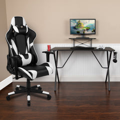 Black Gaming Desk and Black Reclining Gaming Chair Set with Cup Holder, Headphone Hook, and Monitor/Smartphone Stand (BLN-X20RSG1031-BK-GG)