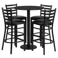 30'' Round Black Laminate Table Set with Round Base and 4 Ladder Metal Barstools (RSRB1021-GG)