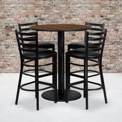 36'' Round Walnut Laminate Table Set with 4 Ladder Back Metal Barstools (MD-0011-GG)