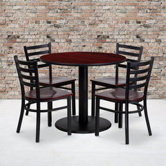 36'' Round Mahogany Laminate Table Set with 4 Ladder Back Metal Chairs (MD-0004-GG)